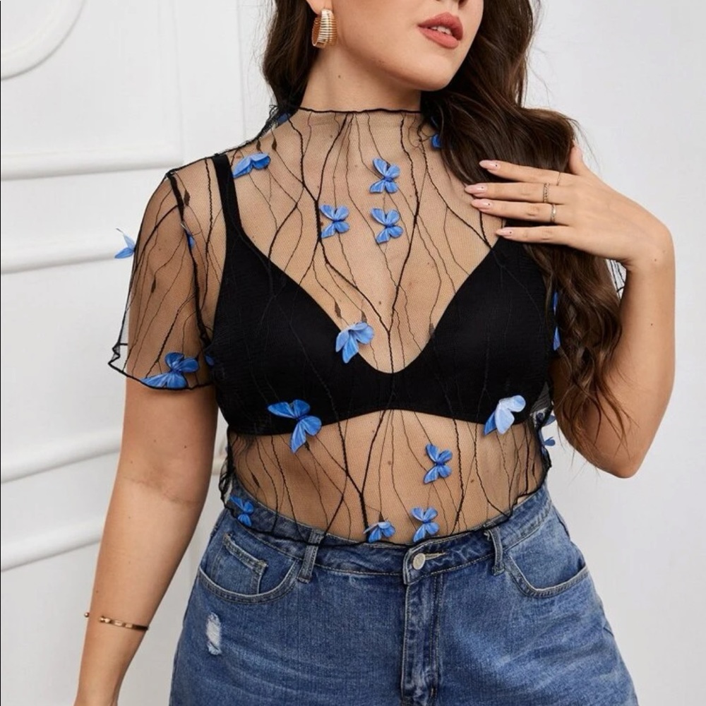 Never worn Plus butterfly mesh top without bra